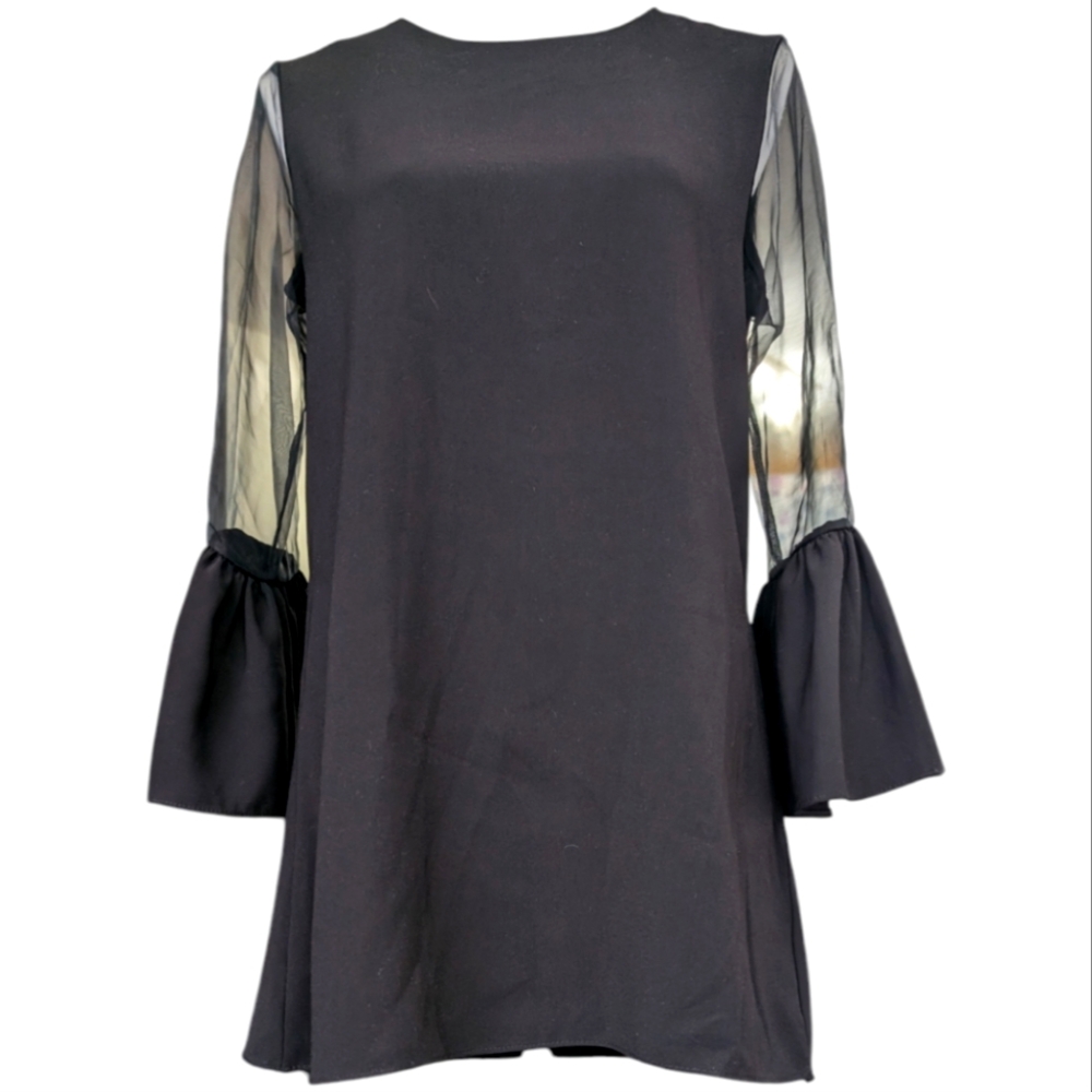 House of Balfour black mini Statement Dress with Sheer Bell Sleeves size S